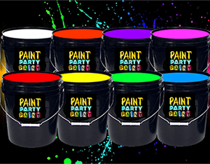 UV Paint Party Products - Yellow, Green, Orange, Pink, Blue and Blood bath Red.